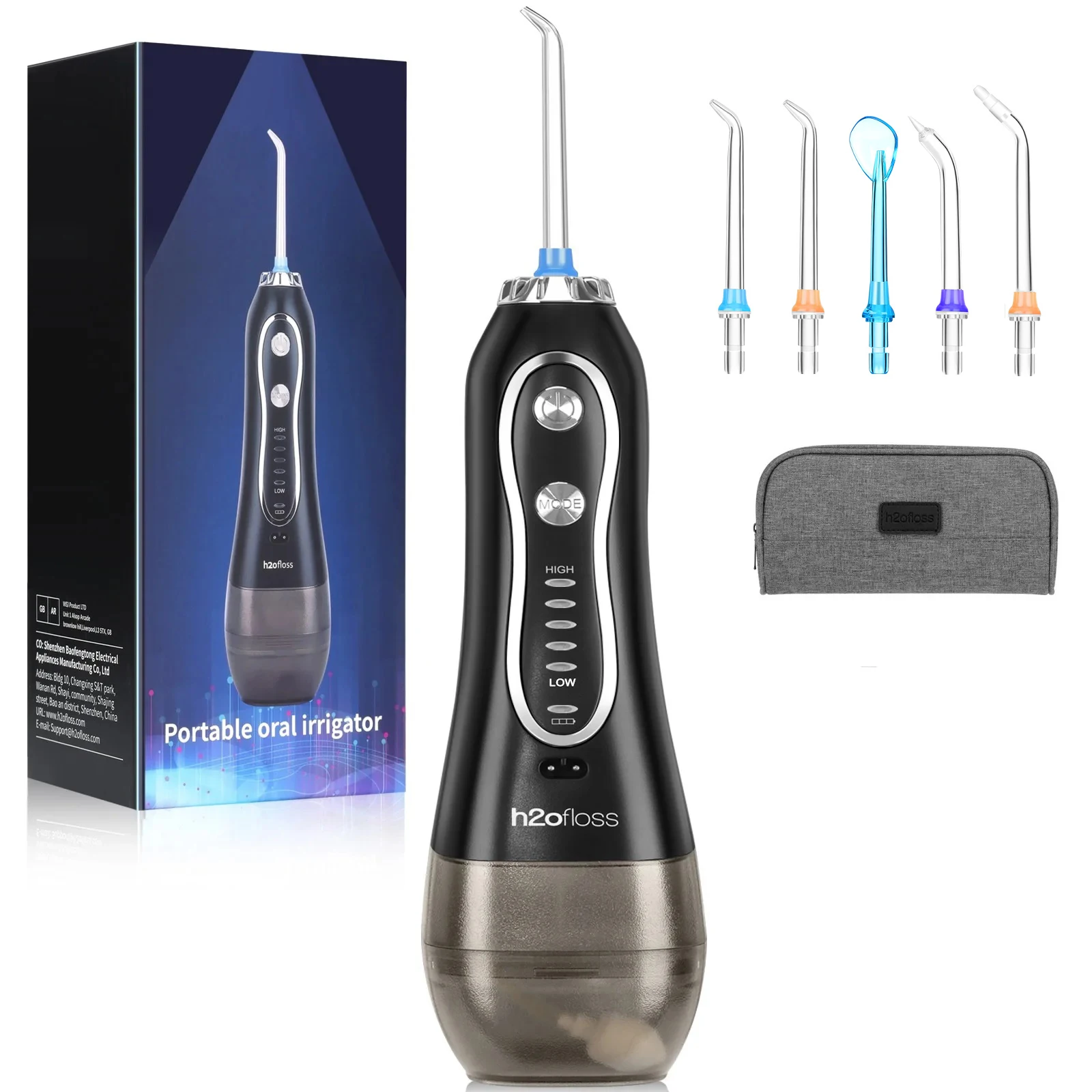 Fio dental portátil da água com saco, H2ofloss, Irrigador Oral, Dentes Recarregáveis Limpos para Casa e Viagem, IPX7 Impermeável