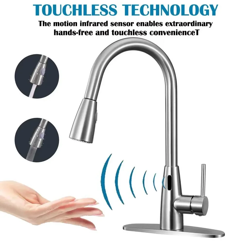 GEGVE Smart Infrared Sensing Inductive Pull-out Kitchen Sink Faucet  Multifunctional Hot Cold Tap Tap Washbasin Faucets Mixer