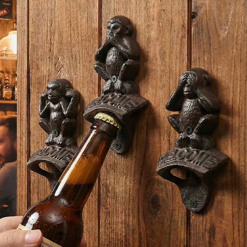 Retro Wall-mounted Cast Iron Monkey Bottle Opener Wall Decorations Ornament for Home Use Wall Courtyard Decoration Crafts