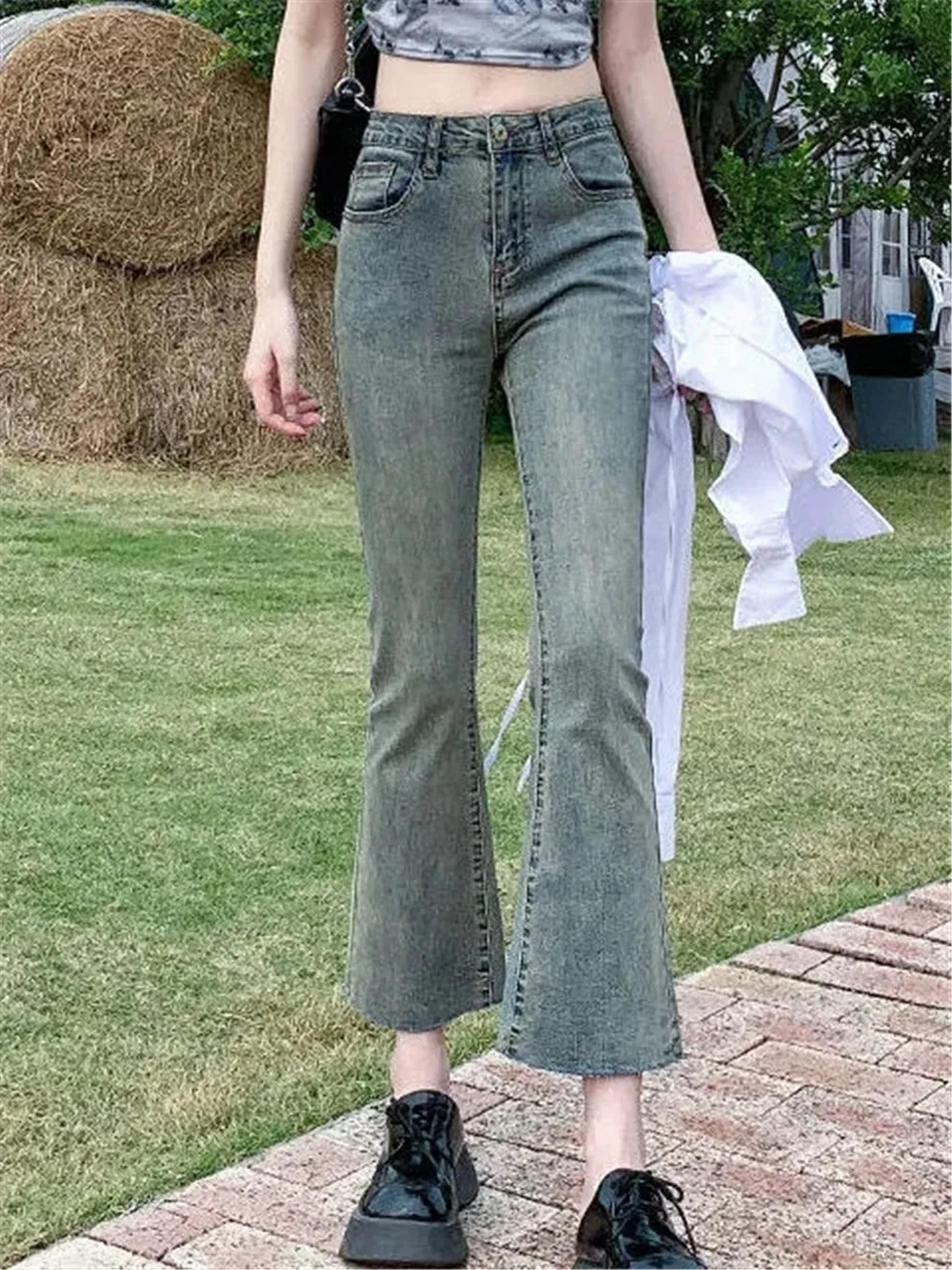 

Y2k Vintage Flared Jeans Women High Waist Denim Trousers Female Blue Elastic Skinny Fashion Classic Leisure Wide Leg Pants Jeans