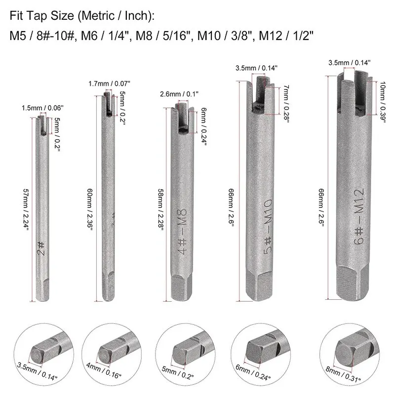 M5-M12 Screw Tap Extractor 5Pcs Damaged Screw Tap Extractor Guide Set Broken Screw Tap Remover Tool Wrench Set Drill Bit