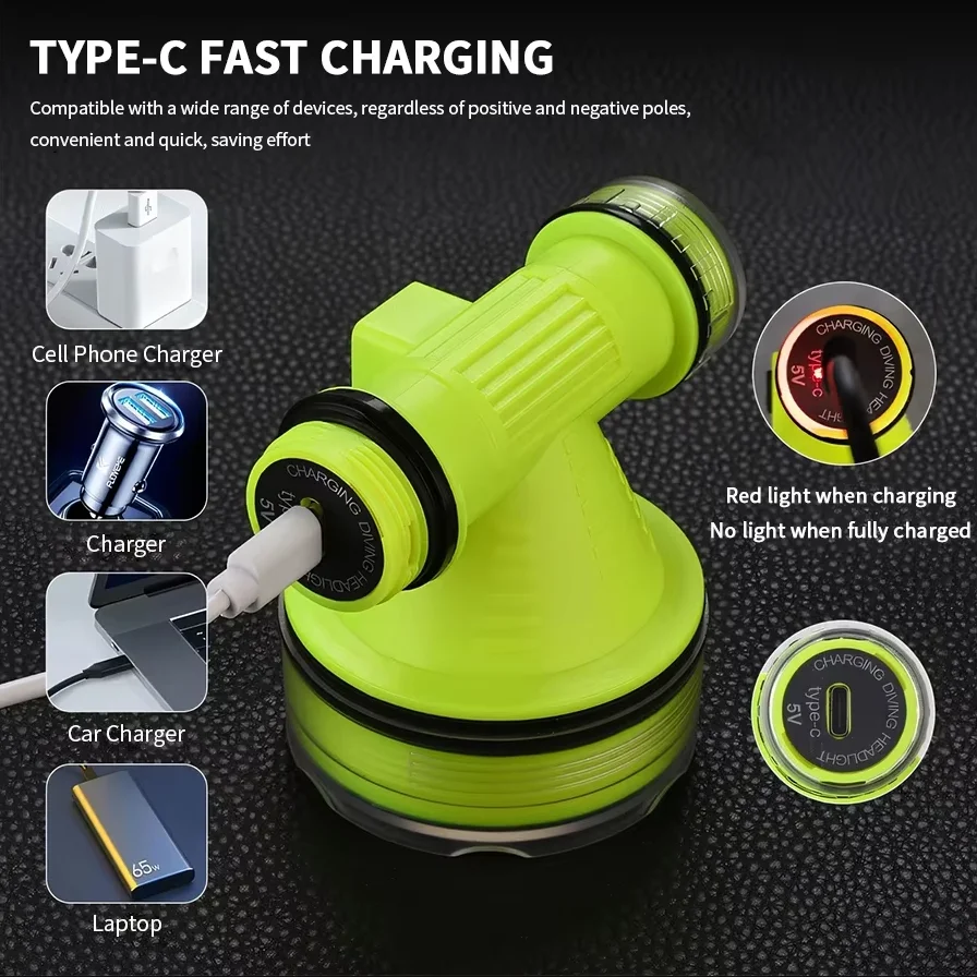 60000LM Super Powerful LED Diving Headlamp Type C Rechargeable Head-Mounted Flashlight Strong Light Professional Diving Headlamp