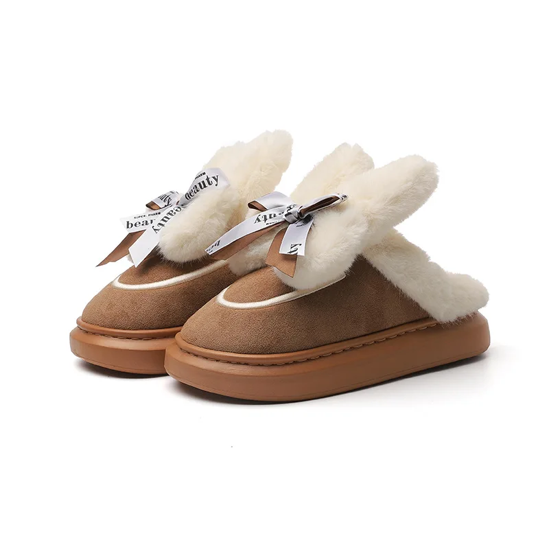 Autunno inverno Indoor donna pantofole calde pelliccia sintetica ragazza casa scarpe di cotone carino fiocco nodo coniglio peluche camera da letto