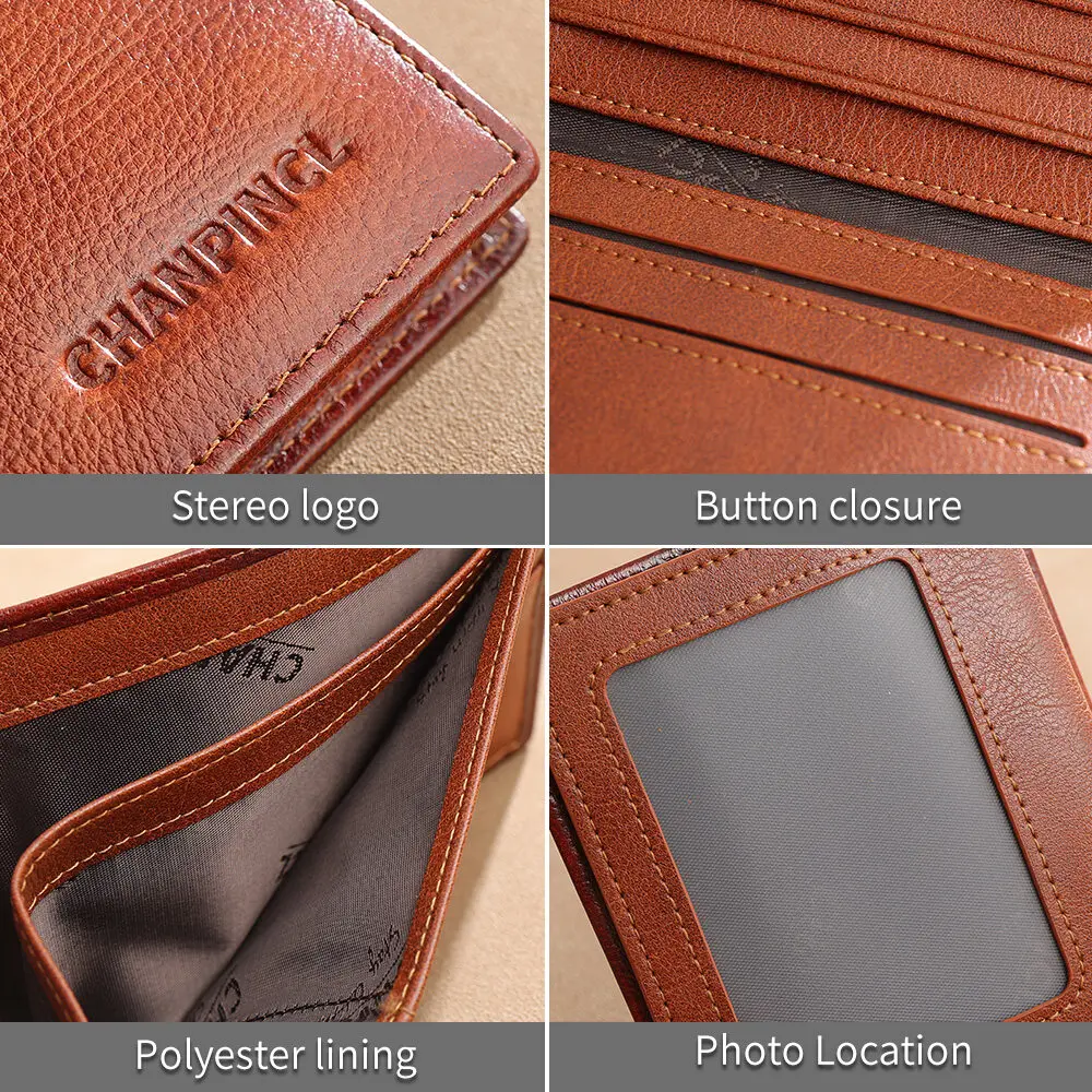 【Genuine Cow Leather】CHANPINCL Men's Wallet Luxury Original Short Tri-Fold First Layer Cowhide Purse Business Horizontal Fashion