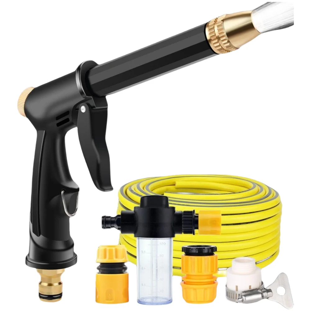 Car Wash Sprayer Garden Hose Nozzle High Pressure Water Flow Adjustable 360 Rotation Aluminum Alloy Garden Nozzle Adapter Black