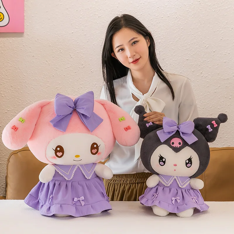 Новая плюшевая кукла Sanrio Kawaii Kuromi, мягкая детская спальная кровать для девочек, мультяшная подушка, мелодия, милое украшение для комнаты,