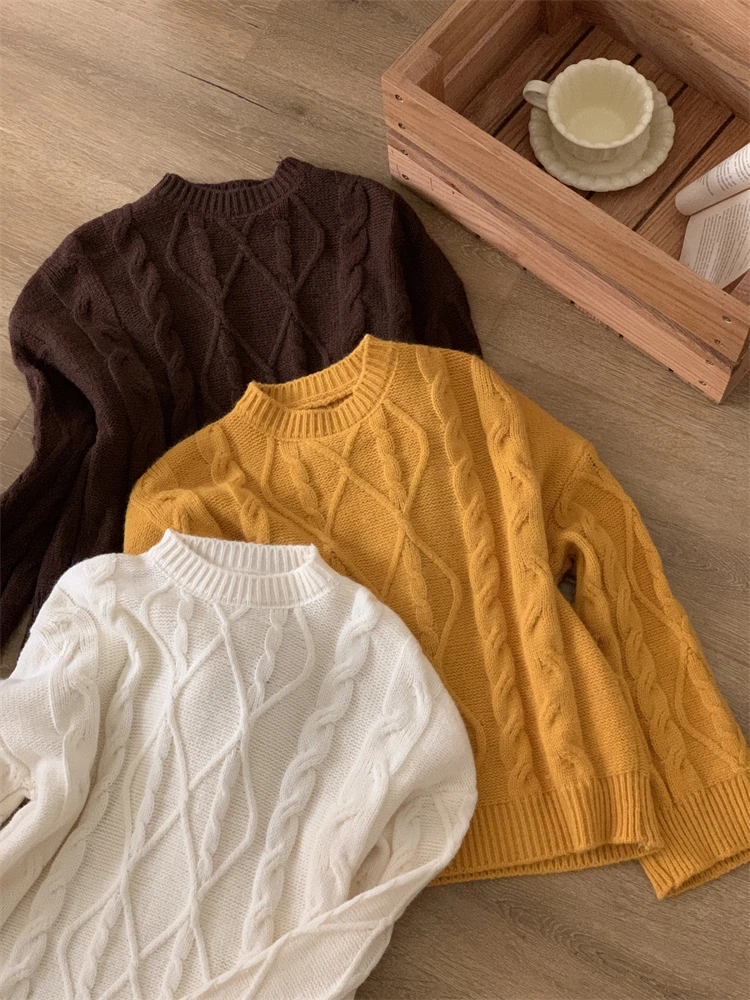 

Loose Knitted Wave Design Sweater Basic Sle round Ne Casual Comfortable Fit Women's Knitwear Autumn Faion Commute