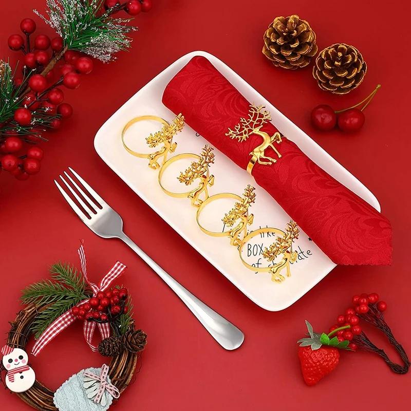 A New Factory 6 Pcs Deer Napkin Rings,Napkin Ring for Christmas,Holiday Parties, Dinner Parties,Dining Table Decoration Supplies