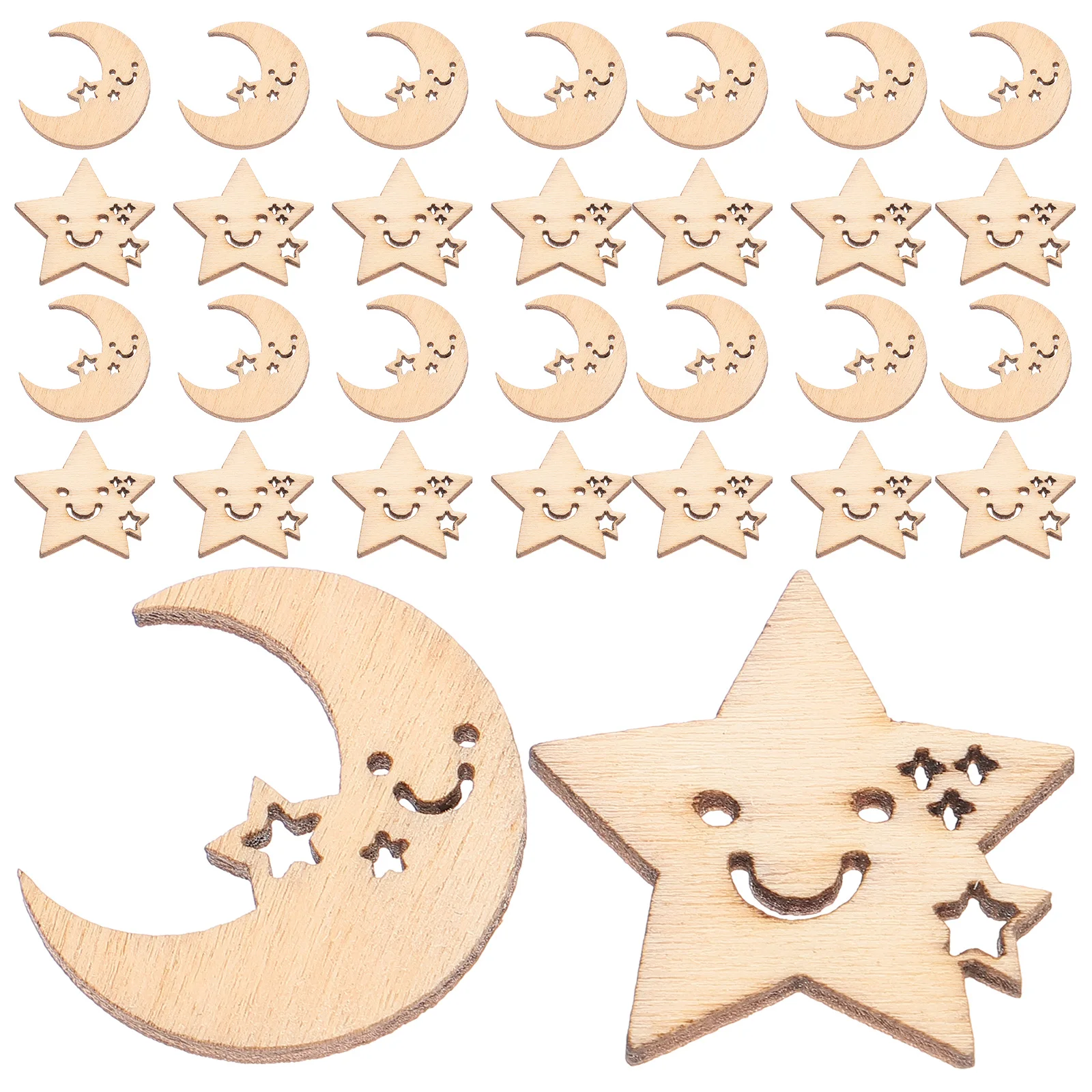 

50 PCS Stars and Moon Wooden Pieces Diy Crafts Cutouts Ornaments for s Embellishments Shapes Making Supplies Decoration Chip