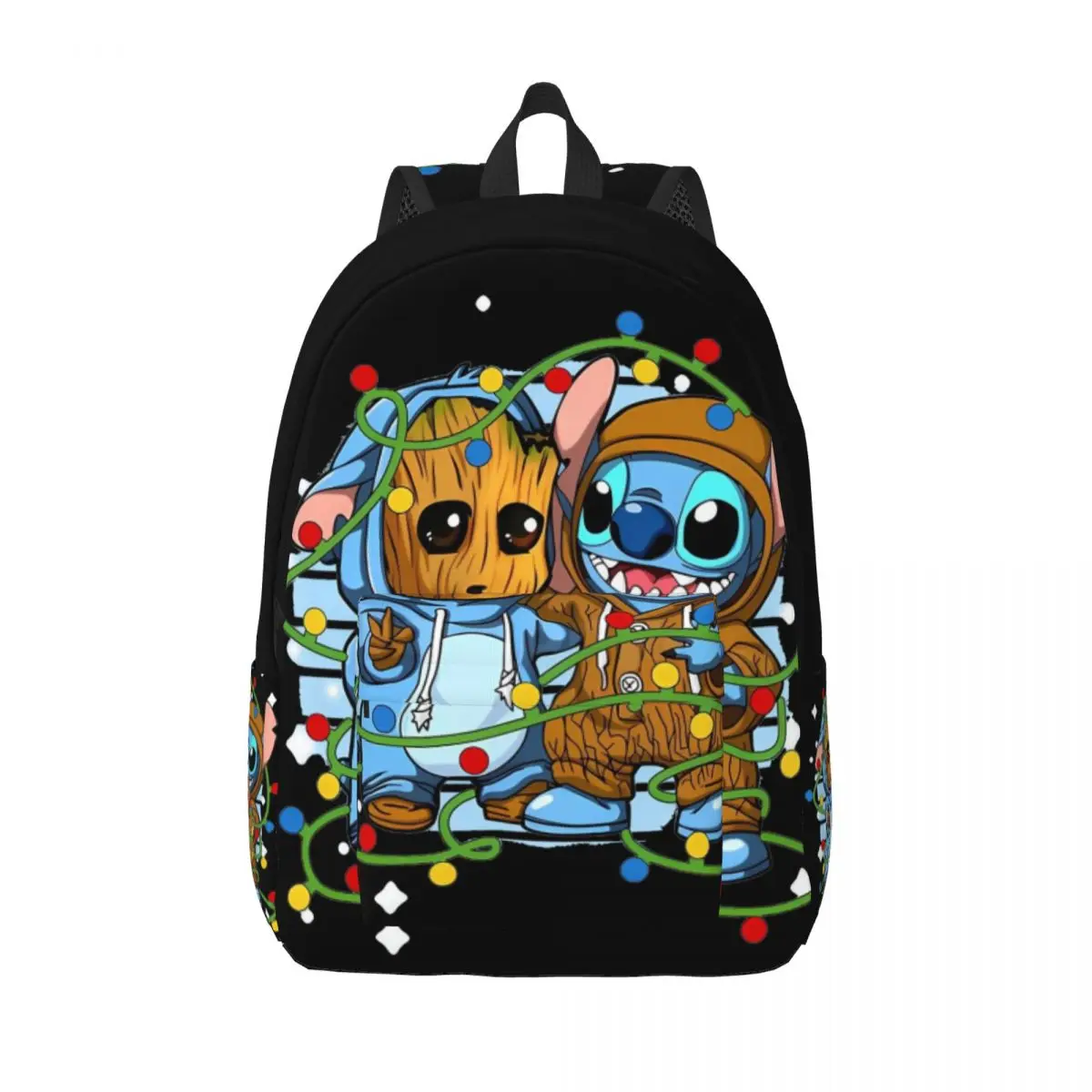 

Stitch And Baby Groot Tree Lights Accessories Backpack for Preschool Kindergarten School Student Bookbag Boy Girl Kids Daypack