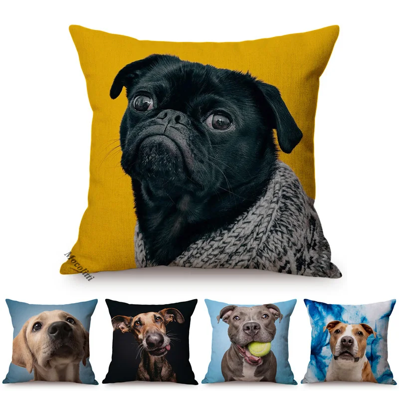 Funky Pet Dog Portrait Art Decoration Cushion Cover Bulldog Dachshund Animal Poster Cotton Linen Sofa Throw Pillow Case cojines