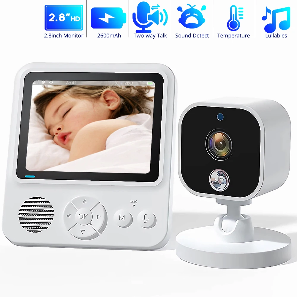 2.8 inch Screen Wireless Video Baby Monitor with 2600mAh Battery IR Night 2-way Audio Camera Temperature VOX Mode for Baby Pet