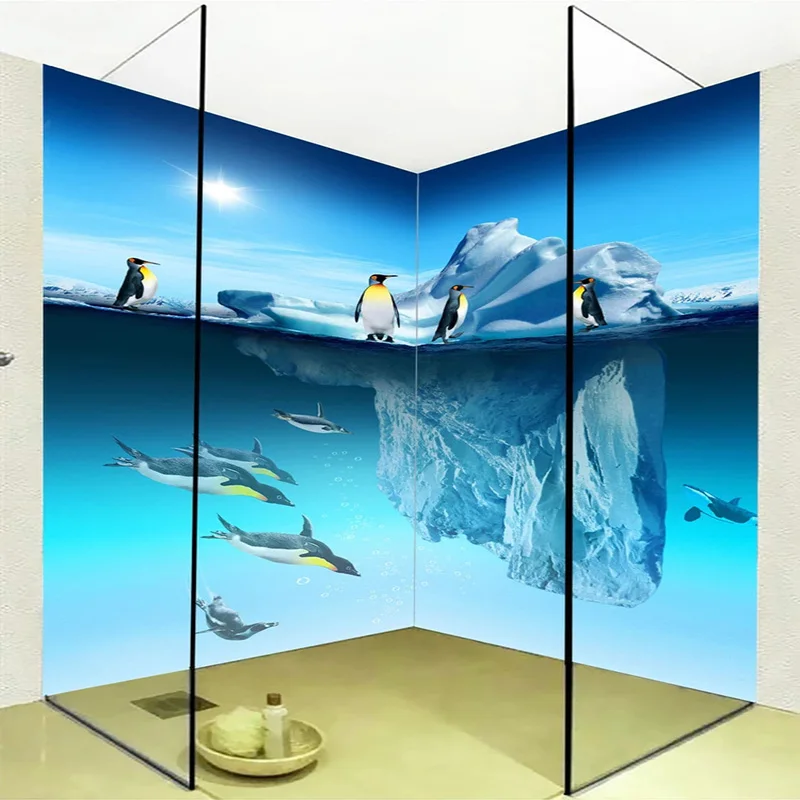 

Photo Wallpaper 3D Stereo Cartoon Fish Penguin Murals PVC Self-Adhesive Waterproof Bathrooms Wall Painting Home Decor