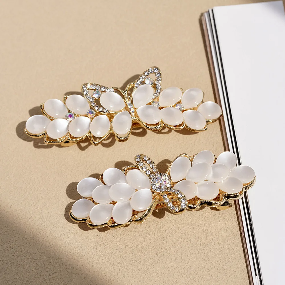 New luxury opal spring clip fashion flower rhinestone zircon hair clip ponytail word clip elegant ladies Korean hair accessories