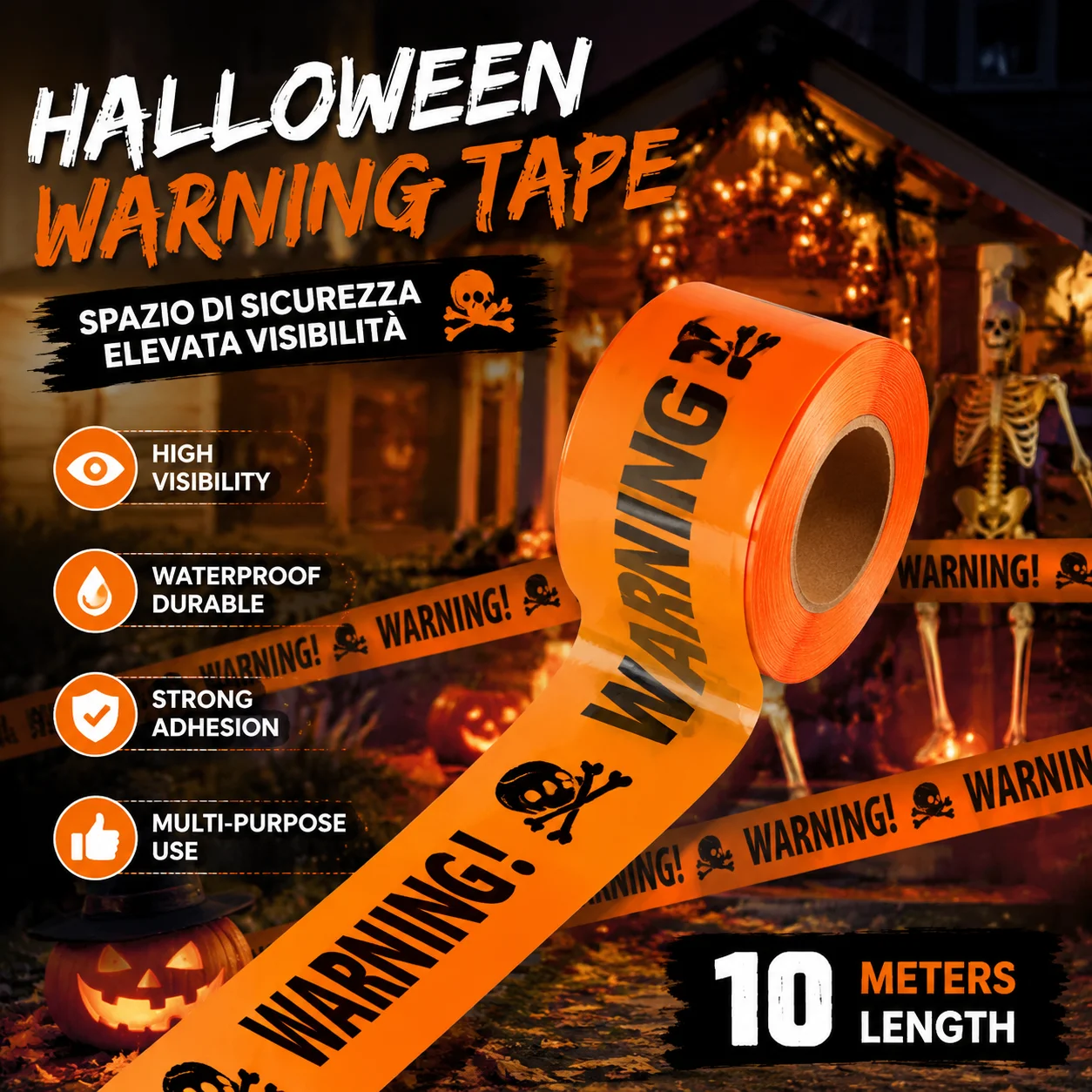 Halloween Warning Caution Tape DANGER KEEP OUT Skull Print Barrier Tape Haunted House Yard Outdoor Party Scene Decor Prop