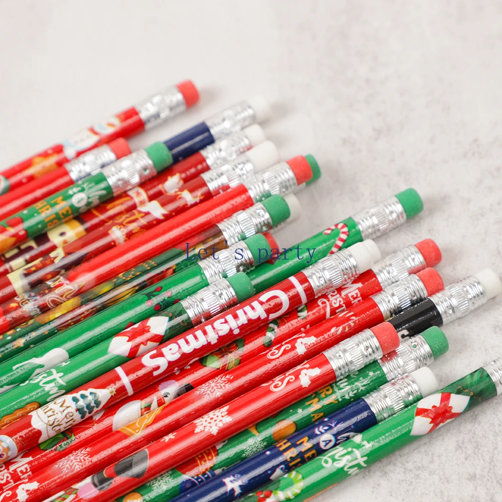 24Pcs Cartoon Christmas Santa Claus HB Writing Painting Pencils for Kids Christmas Theme Party Favors New Year Stationery Gift