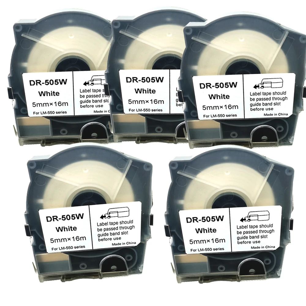 5PCS Tape Cassette DR-505/09/12 5mm 9mm 12mmX16m  White Stickers For MAX LETATWIN Cabel ID Printer LM-550A/E Label Typewriter