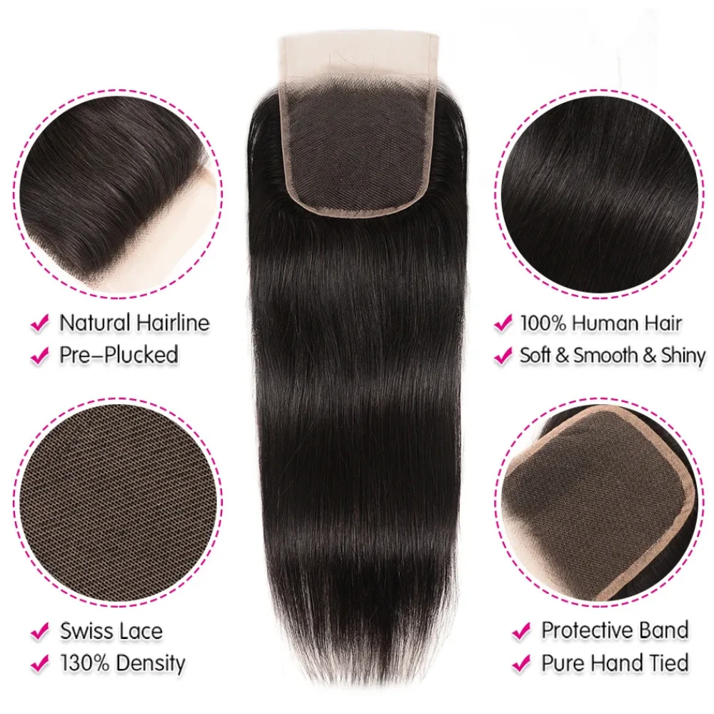UNice 5x5 HD Lace Closure 26Inch Straight Human Hair Lace Closure 4x4 Transparent Lace Closure 1PC Free Part