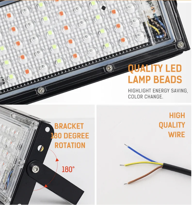 50W RGB lamp AC220V outdoor floodlight IP66 waterproof reflector searchlight LED spot lamp with remote control