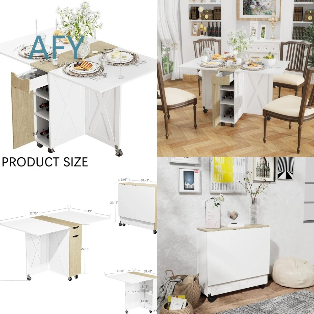 Customized Foldable Small Dining Table for Home Office Space Saving Movable Dining Table with 6 Wheels Idyllic Color Matching