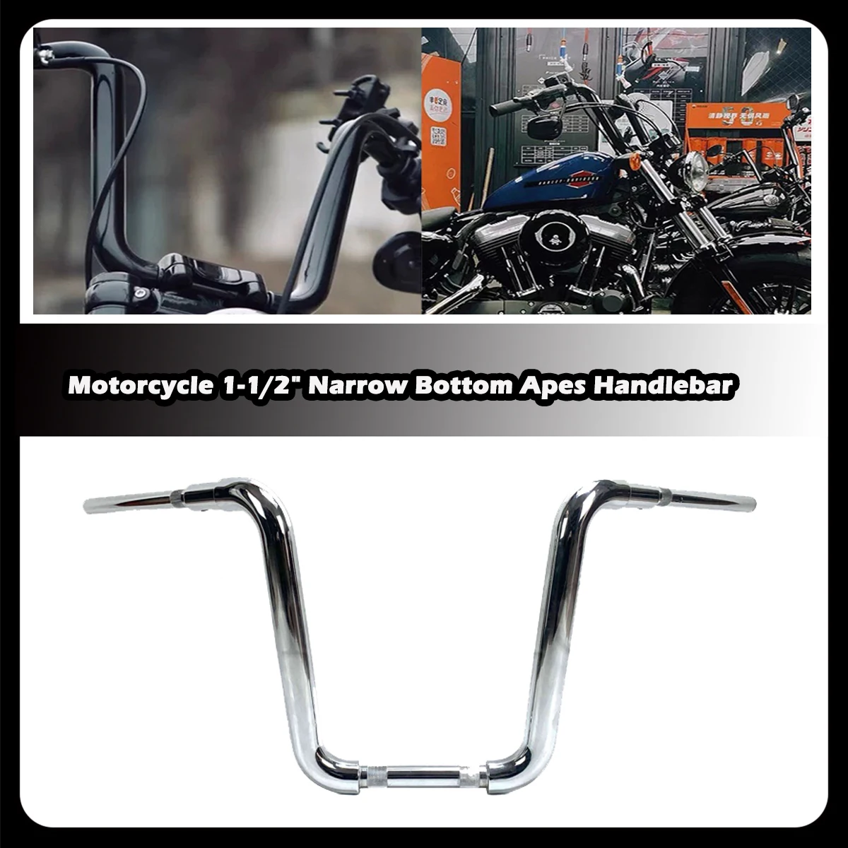 

ZDQ Premium Motorcycle 1-1/2" Narrow Bottom Apes Handlebar For Indian Scouts Hussar Bobber Custom Handlebar Steering Wheel
