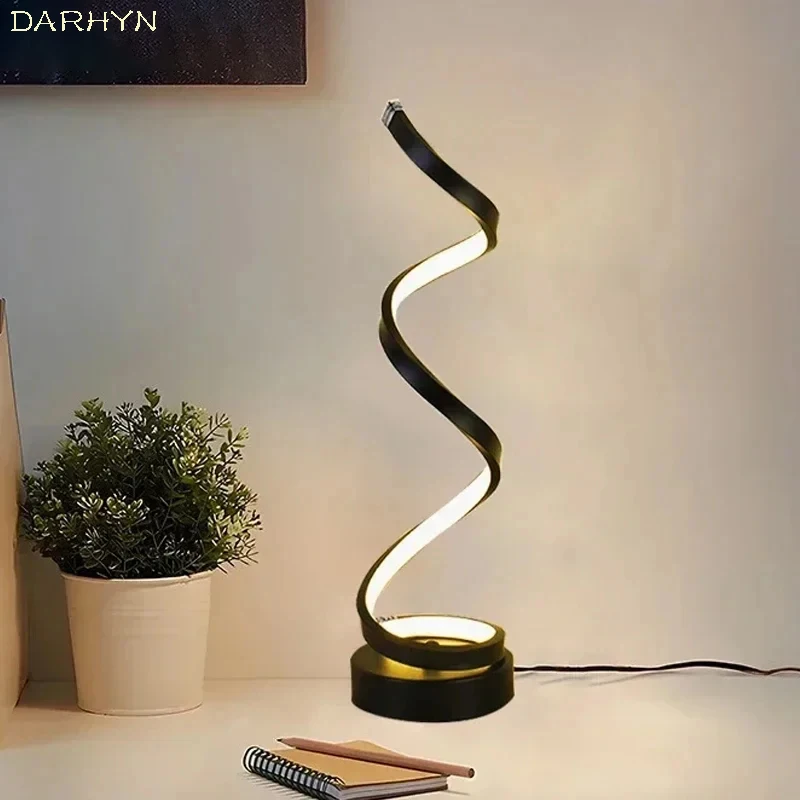 moderno preto e branco espiral led table lamp iluminacao eye care quarto sala de estudo bar jogos desktop home decor 01