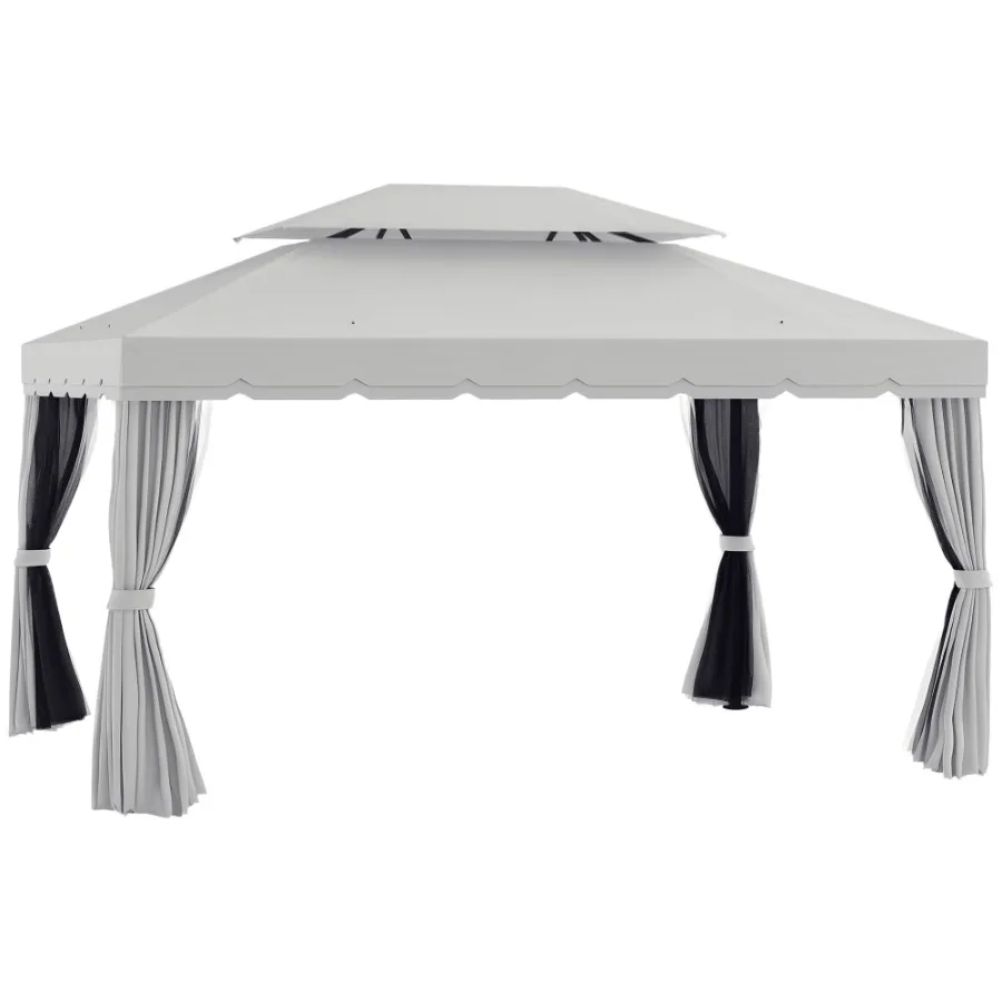 

Patio Gazebo 10x13 with 2Tier Polyester Roof and Mesh Portable Aluminum Frame Grey for Outdoor