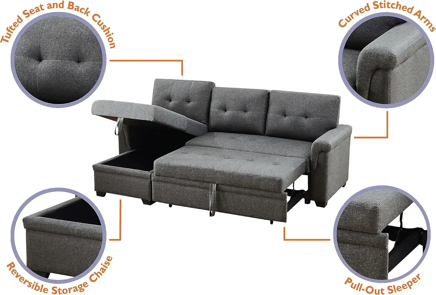 أريكة نوم مقسمة من Lucca - أريكة نوم متعددة الاستخدامات وسرير أريكة مع مساحة تخزين - أريكة مريحة، أريكة نوم صغيرة (ساخنة)