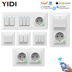 WiFi Smart Wall Light Switch Socket Outlet EU UK UN, Tuya Smart Life App Remote Control Push Button Switch Alexa Google Home