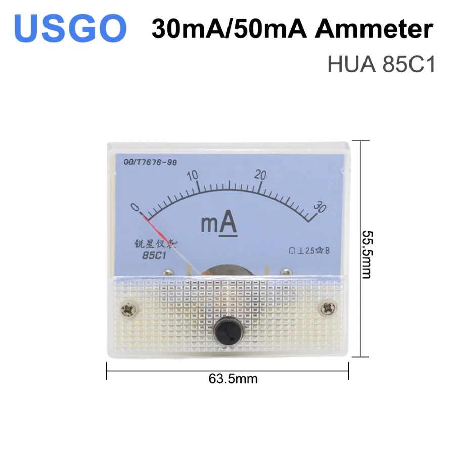 

USGO 30mA 50mA Ammeter HUA 85C1 DC 0-30mA 0-50mA Current Panel Amperometer Tester for CO2 Laser Engraving Machine