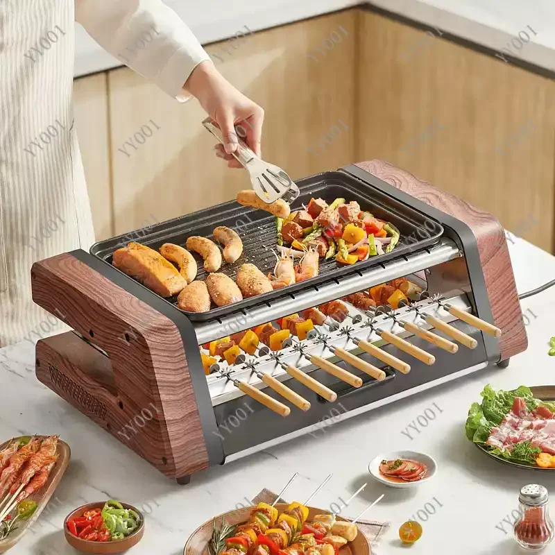 

Electric Grill Household BBQ Grill Double-layer Automatic Rotating Skewers Barbecue Pan