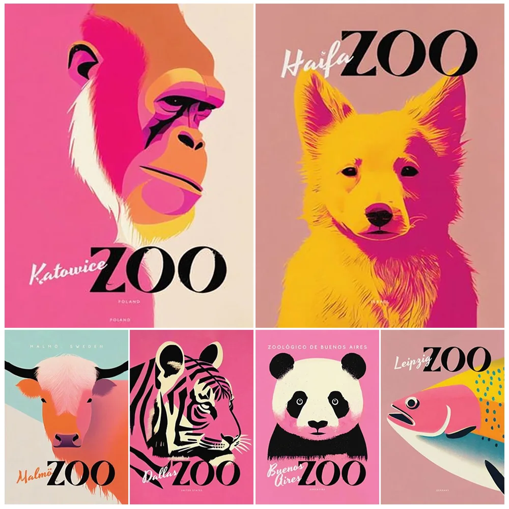 

Zoo Animals Monkey Fox Panda Tiger Poster Wall Art Canvas Painting Posters Home Decor Wall Pictures For Living Room Unframed