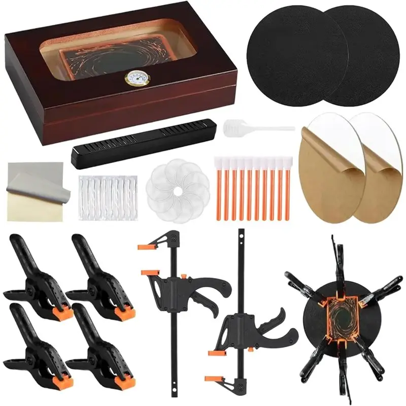 

【Festival】Card Flattening Kit 1 Humidor Box, 2 Clamps, 4 Clips, 2 Acrylic Discs, 2 Foam Pads And More, Trading Card Care Tool Ki