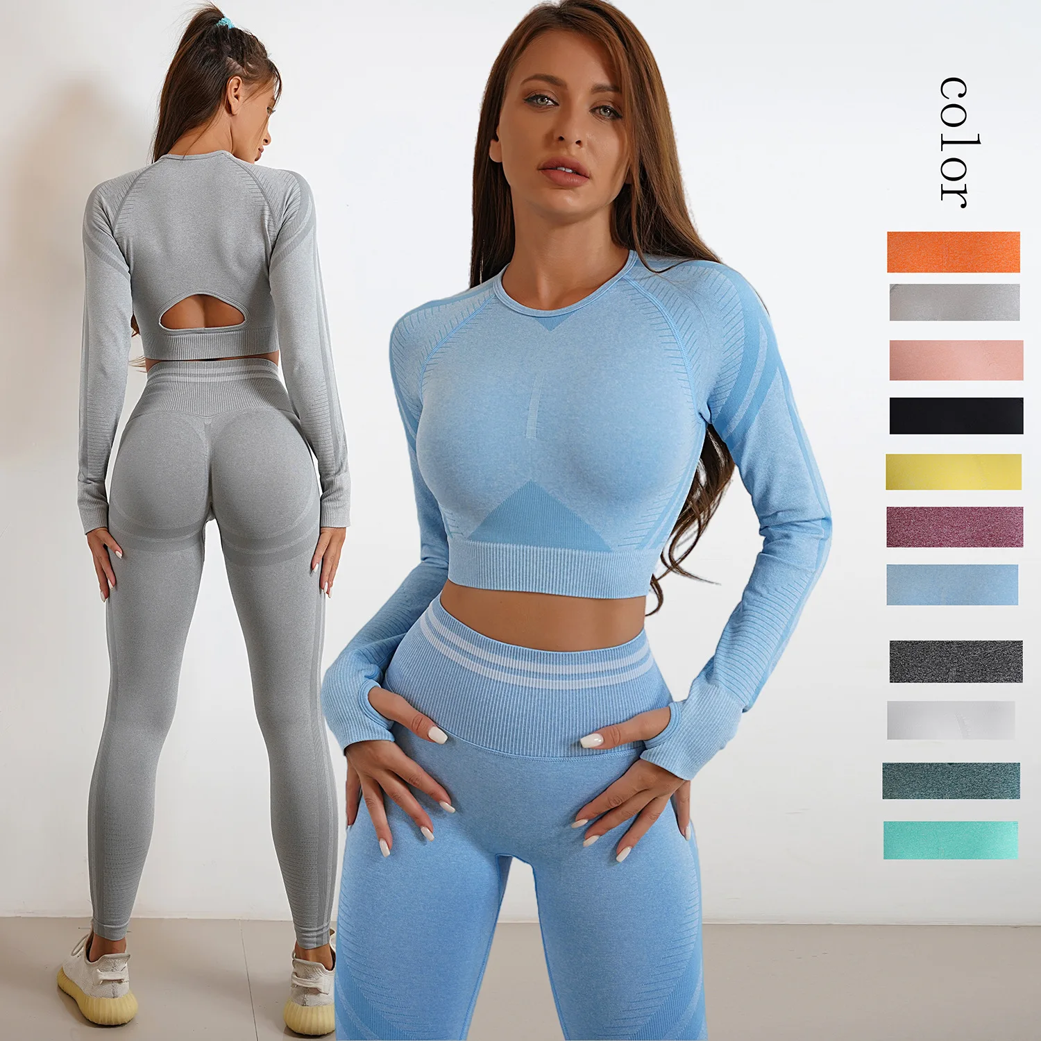 Seamless Yoga Set Women Gym Set Crop Top Bra Scrunch Leggings Workout Outfit Fitness Wear Sports Suits Sportswear Woman Gym Xny6