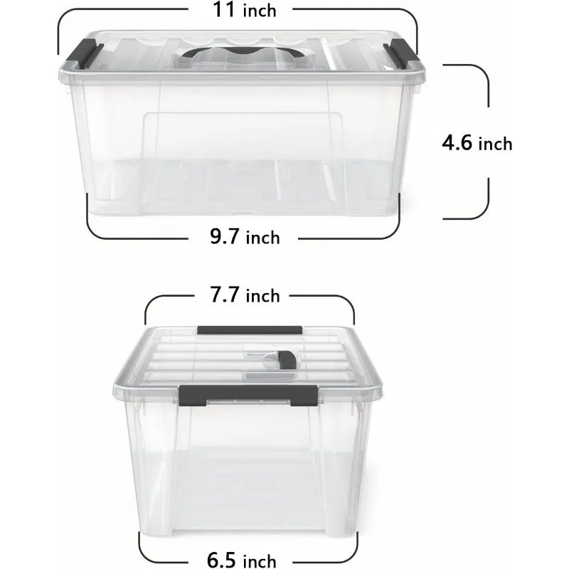 Clear Storage Latch Bins, 6-Pack Storage Organizer Box with Handle and Lids, 5-Litre