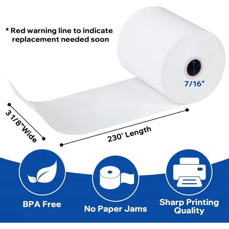 (100 Rolls) 3 1/8 x 230 Thermal Paper , BPA Free Receipt , Fits All POS Cash Registers Roll Packaging