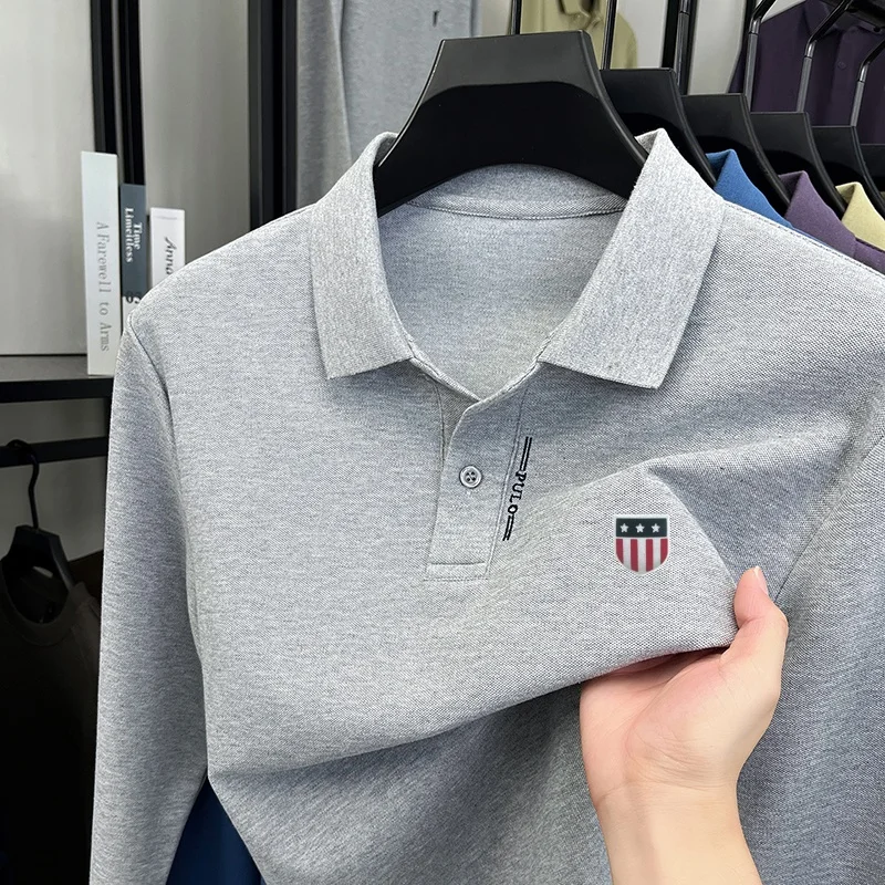 Advanced Designer Lapel Polo Shirt New Spring Autumn Solid Color Keep Warm Long Sleeve T-Shirt Fashion Exquisite Men's Clothing