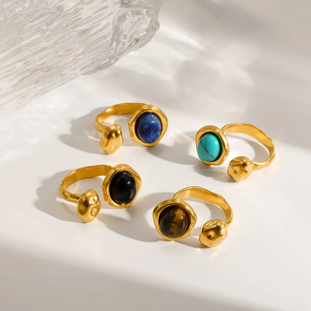 Natürlicher Stein Offener Ring für Frauen 18K Vergoldeter Edelstahl Metallschmuck Exquisites Modeaccessoire – Detail 2