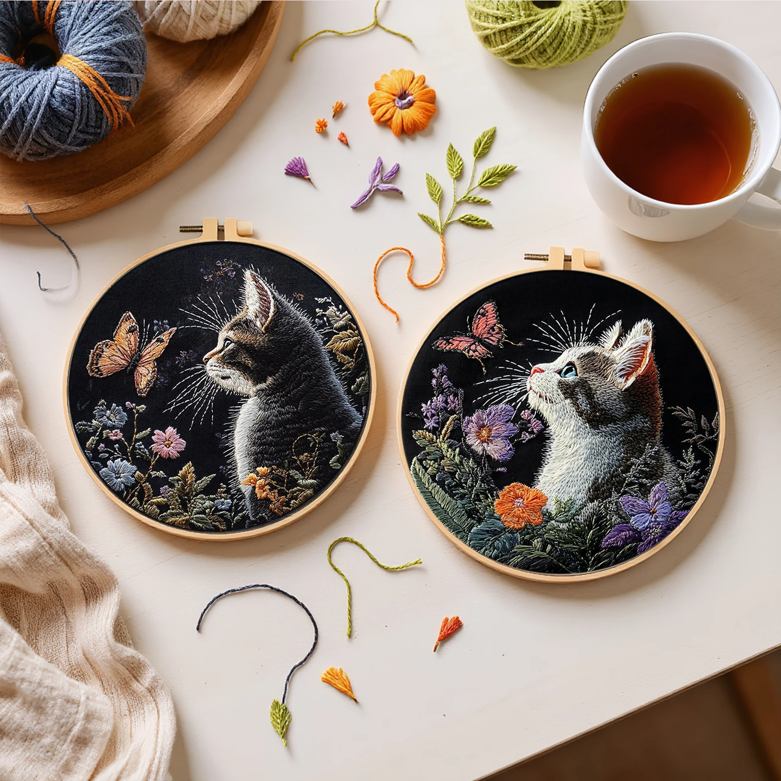 

4 Pack Stamped Cross Stitch Kits with Cute Animal Patterns Embroidery Kit with Embroidery Hoop Needles Threads Instruction