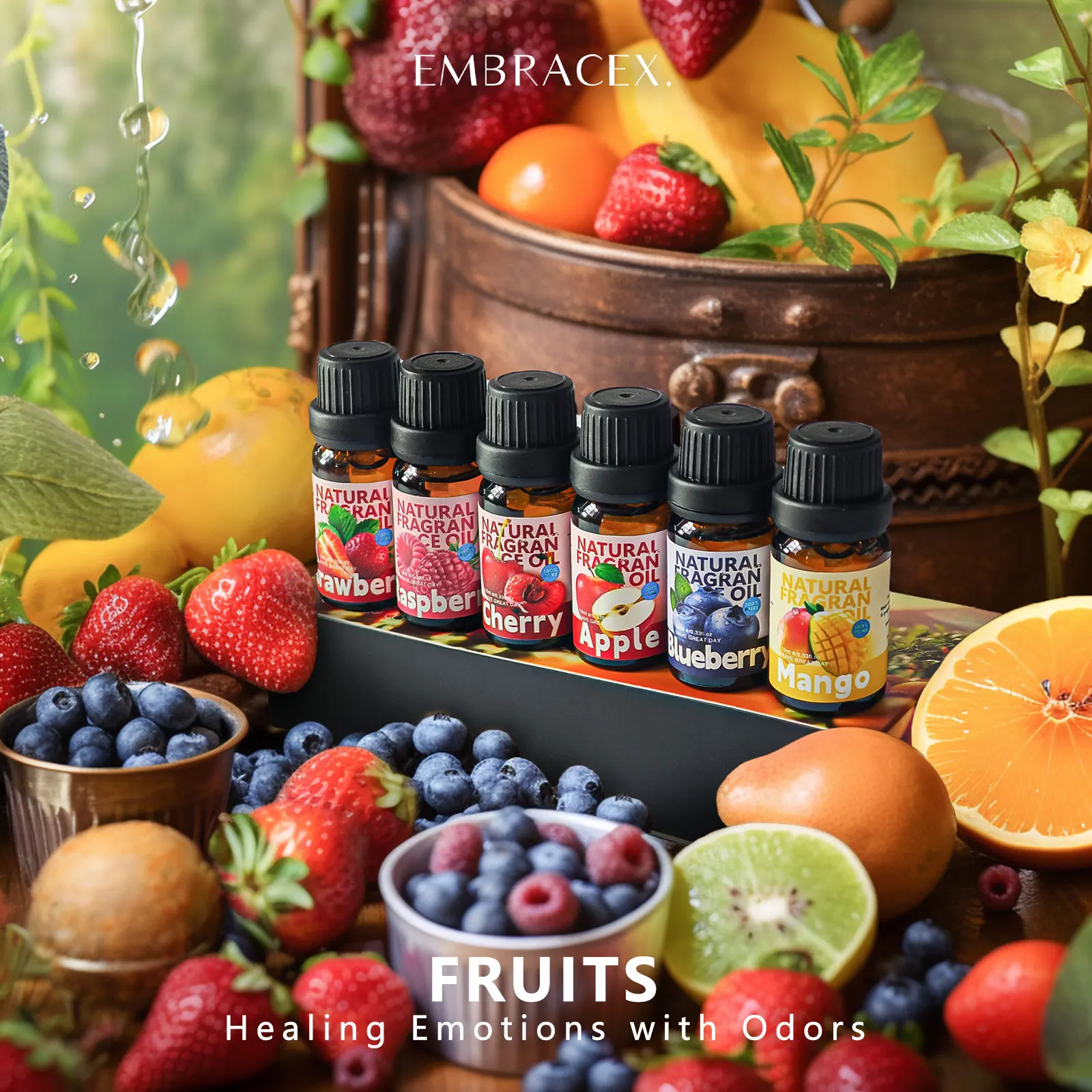 6 PZ 10 ML Frutti Oli Essenziali profumo donna MINI PERFUME SET colonia-Mango Mela Ciliegia Fragola Mirtillo Lampone