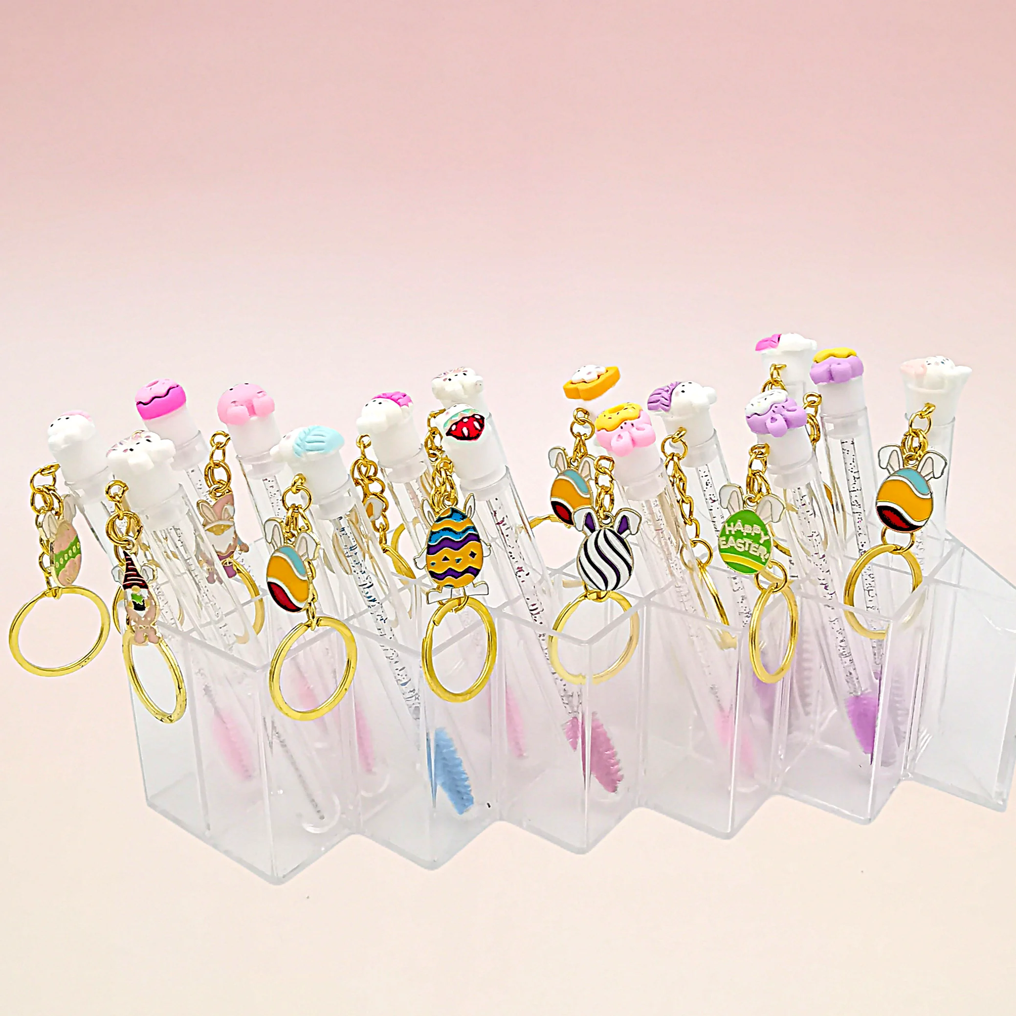 Brosse à cils réutilisable lapin de pâques, avec Tube, porte-clés, baguettes à cils, brosse à sourcils, brosse anti-poussière remplaçable, 2/40 pièces