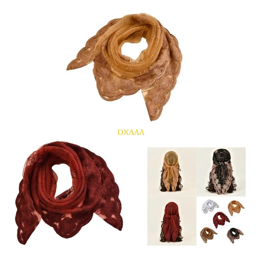 

DXAA Women Sheer Flower Hair Band Decorative Headscarf with Embroidery Flower Pattern