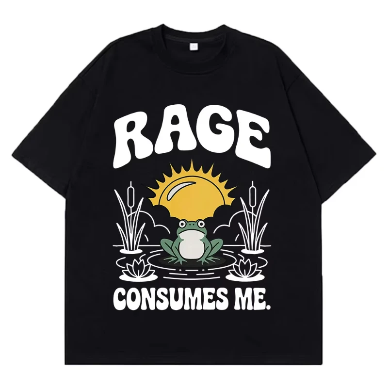 Funny Rage Consumes Me Frog Pond Vintage Style 90s Graphic Men Women Harajuku Tees Summer Fashion Casual Cotton Hip-hop T-shirts
