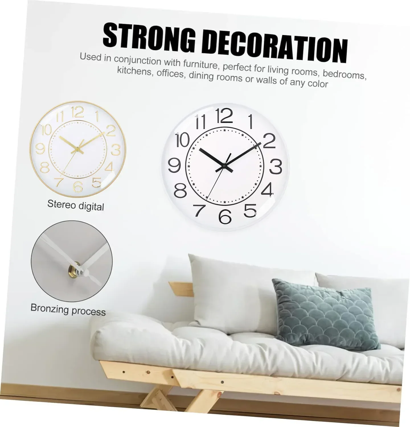 8 Inch Large Vintage Round Decoration Home Bedroom Time Kitchen Nordic Wall Clock Non-Ticking Clock for bedroom