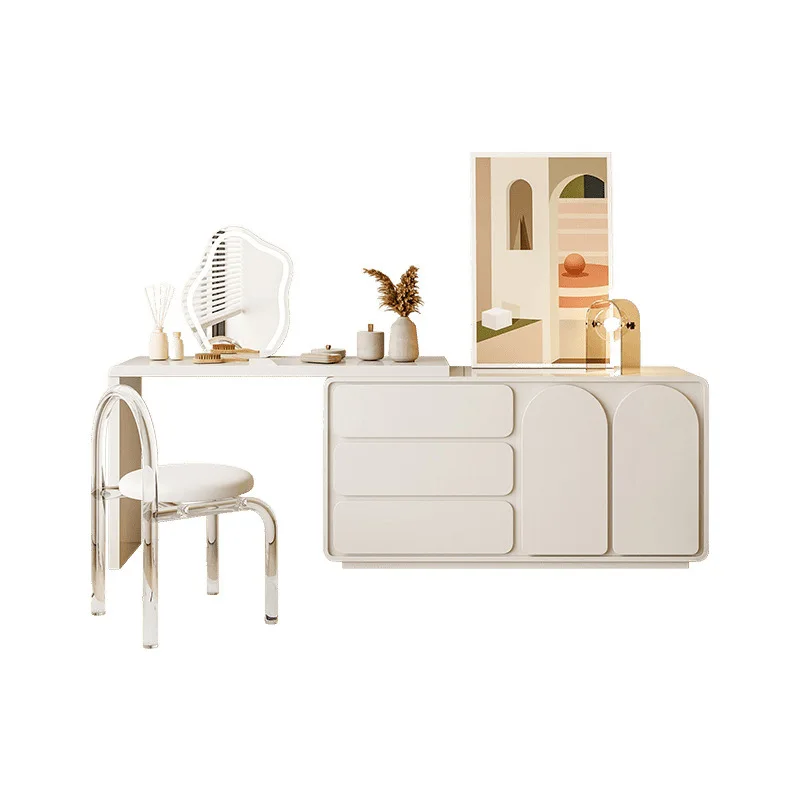 

French cream style dresser all solid wood household small apartment modern simple stretchable premium dresser with mirror
