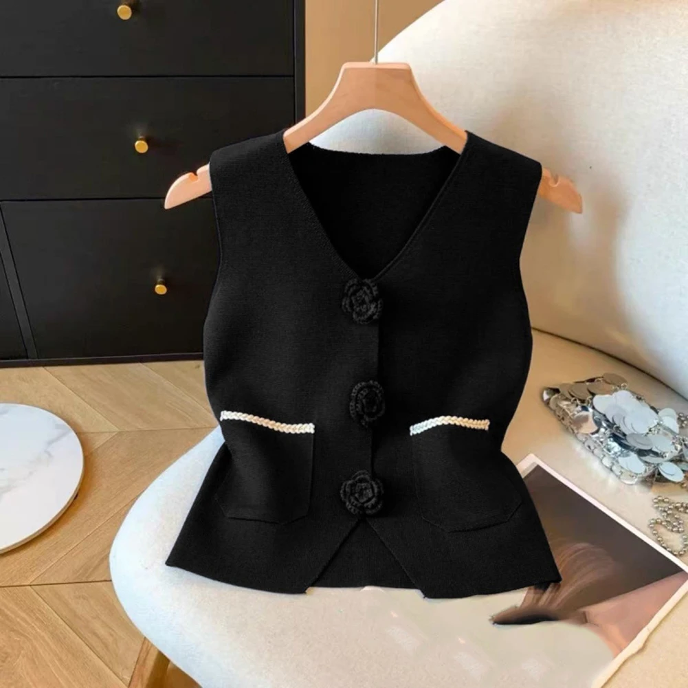 

Solid Color Sleeveless V Neck Knit Top for Women Summer Wear Suitable for Beach Vacation Yoga Cycling Holiday One Size