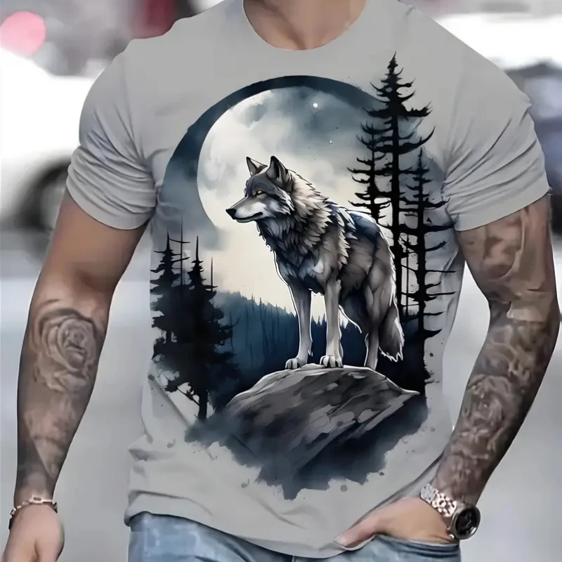 3d Wolf Print T-Shirt For Men Short Sleeve Summer Casual Man Clothes Quick Dry Sport Shirts Vintage Oversized Tees 2024 New Tops