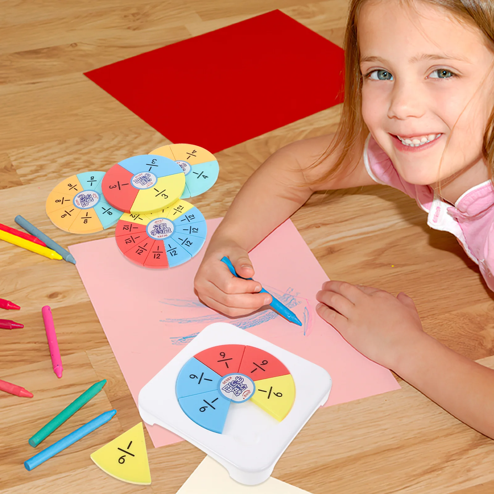 1 conjunto de quebra-cabeças de torta de fração de material premium para crianças, ferramenta colorida de ensino de matemática, estudantes do ensino fundamental