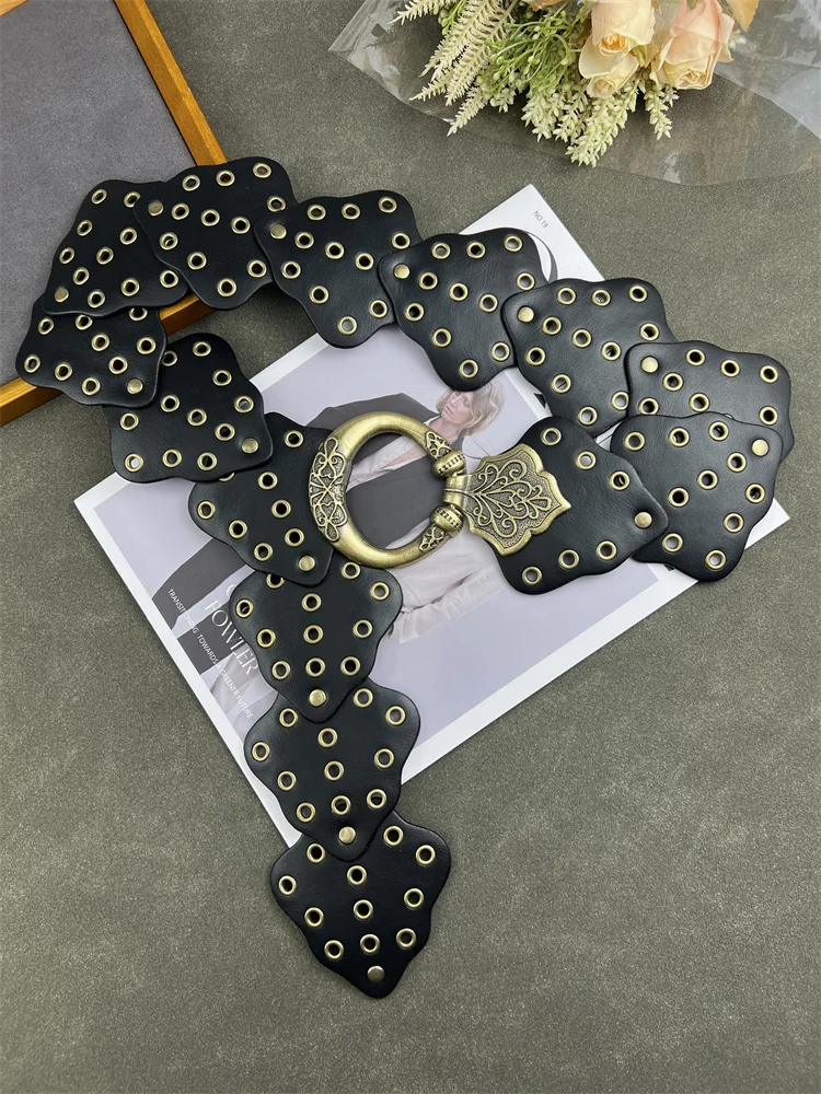 

Vintage Irregular Belt Women's Dress Decoration Sweater Suit Rivet Belt Wide Waist Cover 2024 New Edition