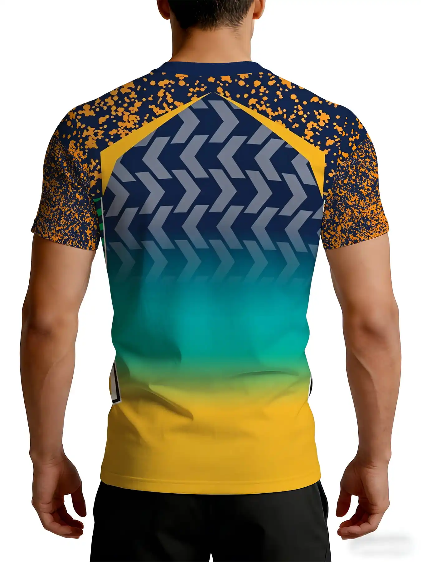 Men Gradient Arrow Print Compression T-shirt High Elastic Quick Dry Sports Gym Workout Short Sleeve Fitness Top